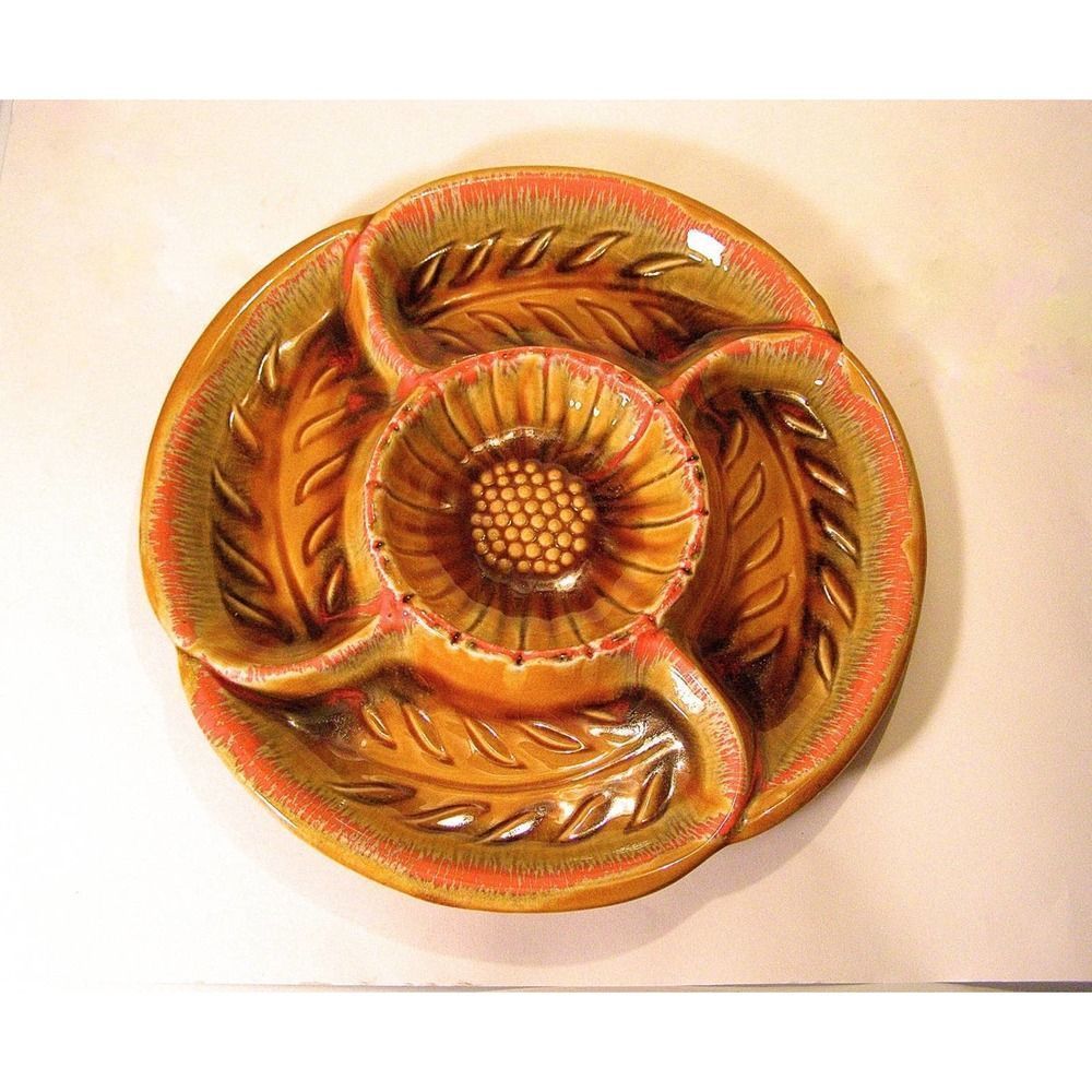 Vintage Serving Platter, Hand Painted 5-Section Serving Dish, Retro Snack Tray